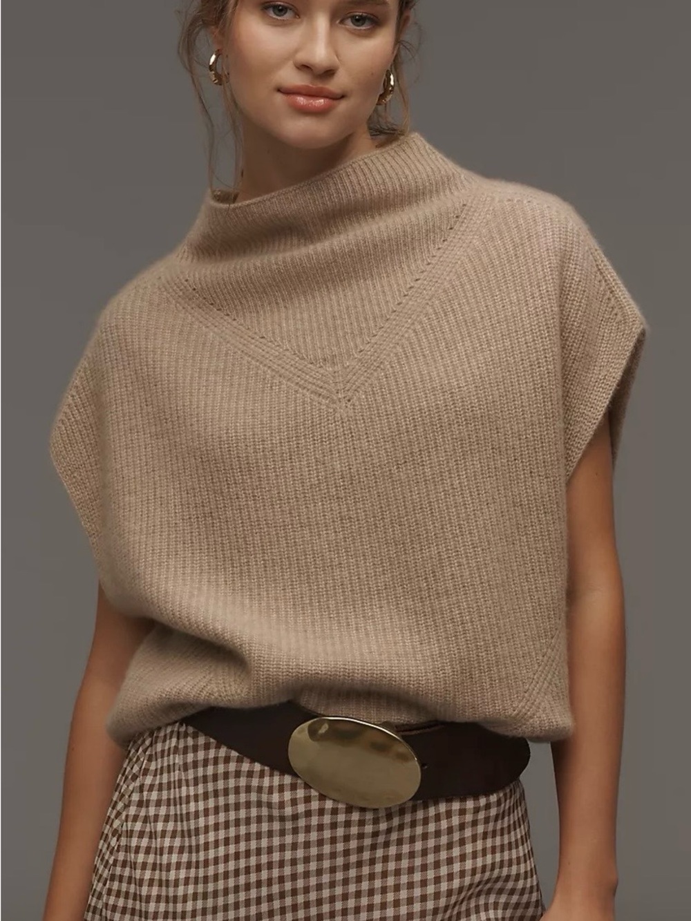 Anthropologie Beige 100% Cashmere Enza Poncho Vest. NWOT. - Picture 2 of 5